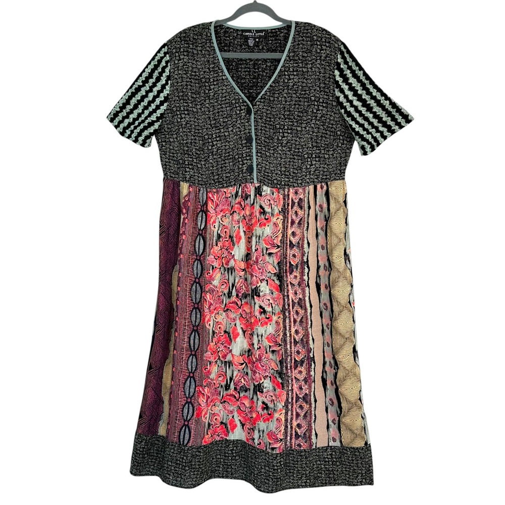 Carole Little Y2K Dress Mixed Print Patchwork 90s Floral Geometric Vintage 14